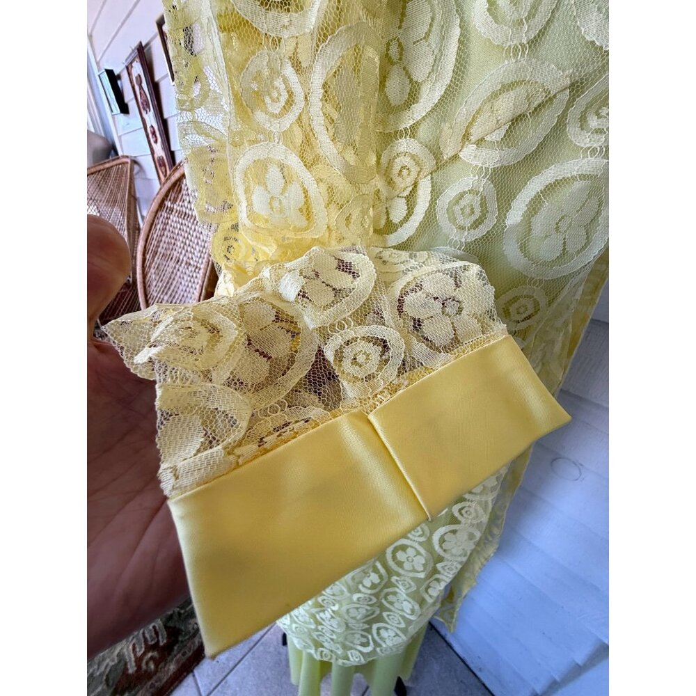 Vintage 60's yellow Maxi Dress Match Lace Jacket /Bow Size XS - Picture 13 of 16